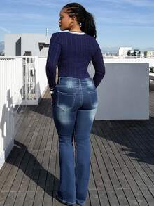 Tyla Gomez Jeans de pierna amplia efecto bigote - Azul lavado oscuro - Ver 2