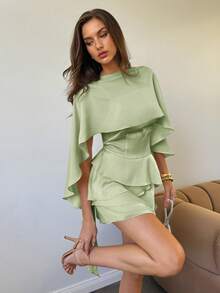 Aloruh Đầm ngắn không tay màu mơ mới dành cho nữ, khăn choàng có thể tháo rời, kiểu dáng gợi cảm, dễ thương, cổ điển, lãng mạn cho buổi hẹn hò. - màu xanh lá - Xem 4