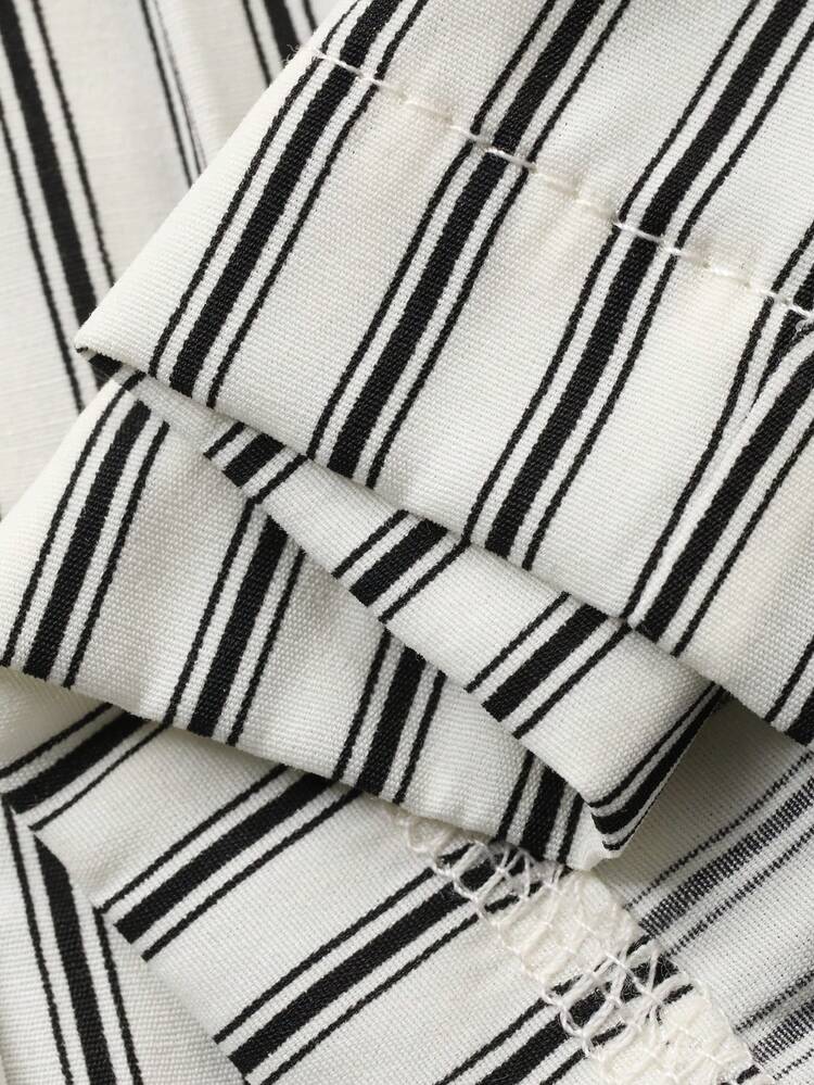 Teen Girls Striped Loose Straight Casual Daily Versatile T-Shirt Set