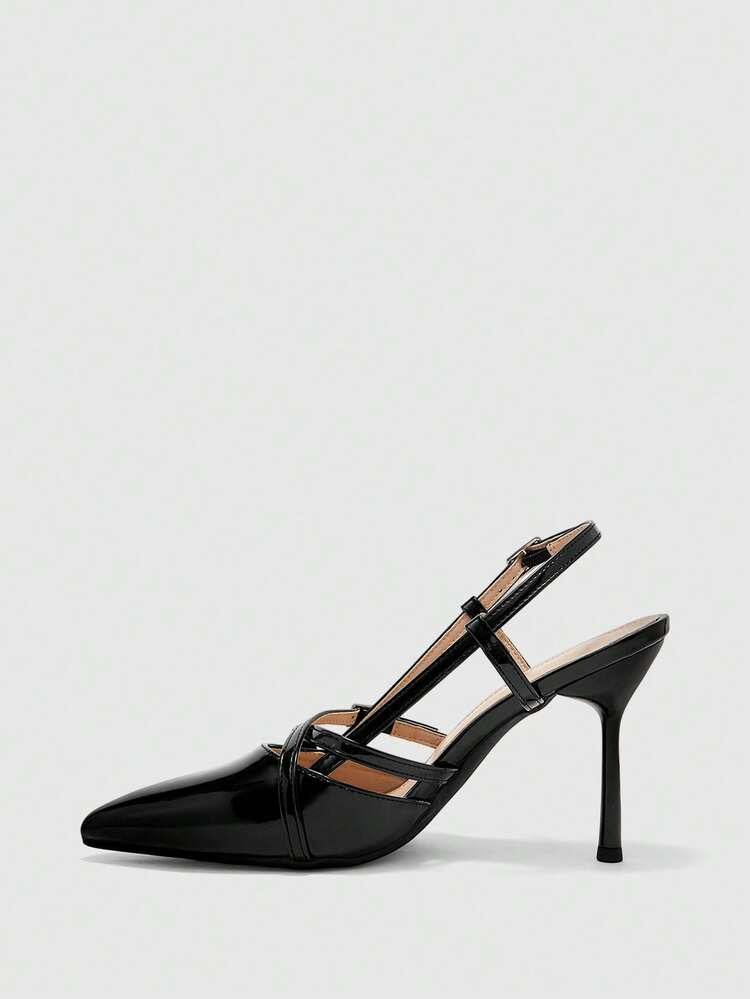 CUCCOO BIZCHIC Niche Design French Pointed Toe High Heels, French Elegance + Mature Sexy Style, Glossy Material, Criss-Cross Strap + Metal Buckle Decor, Suitable For Women, Daily Commute, Dating, Light Workplace And Other Occasions