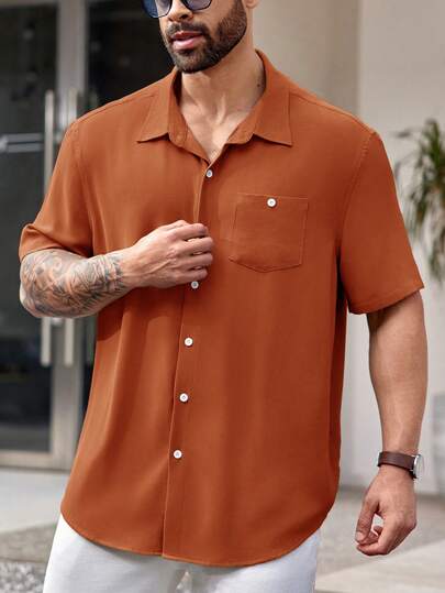 EASEVO Plus Size Casual Short Sleeve Woven Shirt