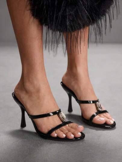 CUCCOO SZL Women's Rhinestone Decor Fashion Daily Wear Slip-On High Heel Sandals