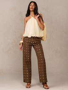 SHEIN BAE 女士纯色简约休闲背心 - 杏色 - 查看 5