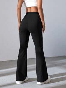 SHEIN EZwear 春季黑色条纹喇叭裤 - 黑色 - 查看 2