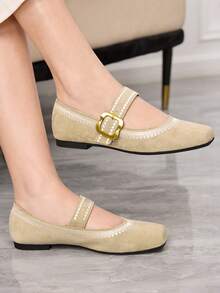 Sleekvia Women's Buckle Design Casual Versatile Flat Shoes - Khaki - View 1