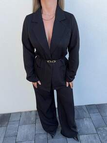 Jeta Ari Women's Lapel NeckLong Sleeve Jacket And Pants Elegant Commuter Suit Set Blazer Set Women Pant Suit Set 2 Piece Sets Woman Classy Elegant 2 Piece Set Women S Suit Set - Black - View 3