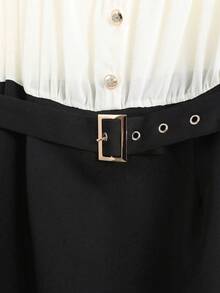 GlowEve CURVE 大码女士优雅黑白撞色雪纺拼接A字中长连衣裙，收腰设计，适合通勤、工作、办公室、毕业典礼、情人节、音乐节、母亲节、万圣节、感恩节、复活节、国庆节、晚宴、约会、派对、婚礼、户外活动等场合。 - 黑與白 - 查看 8