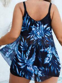 SHEIN Swim Lushore Bộ đồ bơi tankini cỡ lớn dành cho nữ, in họa tiết cây nhiệt đới. - Nhiều màu - Xem 2