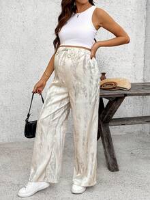 SHEIN Maternity Casual Drawstring Waist Loose Allover Print Pants - Black and White - View 7