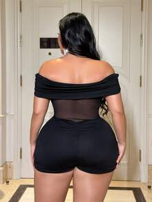 NU&NOW Women's Sexy & Elegant Mesh Off-Shoulder Jumpsuit, Suitable For Daily Wear And Dates, Plus Size - Black - View 4