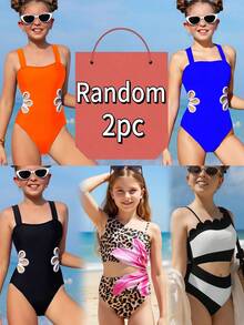Tween Girls' Minimalist Print One-Piece Swimsuit - Multicolor - View 1
