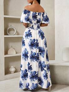 SHEIN Lady 女士优雅印花露肩连衣裙，夏季 - 彩色 - 查看 2