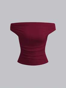 Sweetra Women's Y2K Solid Color Ruched Fitted Off-Shoulder Top - Multicolor - View 5