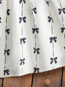 Young Girl Casual Everyday Flare Sleeve Bow Tie Back Apricot Butterfly Print Dress - Apricot - View 4