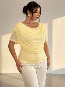 Firerie Blusa elegante de manga larga con escote pronunciado y malla transparente ajustada para mujer de talla grande, adecuada para el Día de San Valentín, conciertos, actuaciones, citas, cenas formales, bailes de graduación, temporada de bodas, sexy, elegante, para ir al trabajo, de vuelta al colegio, vacaciones, playa, romántica, estilo sirena, fiesta de cumpleaños - Amarillo - Ver 6