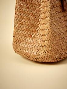 Travachic 1pc Bohemian Style, Fashionable Tassel Woven Bag, Casual Vacation Beach Tote, Outdoor Picnic Party Handbag, Suitable For Women Office, Commute, Date, Shopping, Leisure, Vacation, Beach, Music Festival, Party, Wedding, School (Natural Straw Color May Have Slight Variations) , Bohemian Outfit For Women - Green - View 6