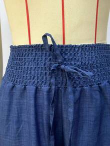 Women's Solid Color Pants With Super String Belt - Blue - View 8