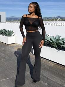 Tyla Gomez Women's Off Shoulder Sheer Mesh Cropped Top - Black - View 4