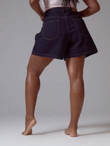 MUSERA Plus Size Mid Rise Indigo Wash Contrast Stitch Loose Fit Denim Shorts Spring Summer Elegant Easter Cute Vacation Casual Everyday Core Denim - Navy Blue - View 4