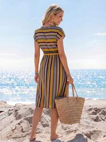 Sylviya Striped Print Belted Dress - Multicolor - View 2