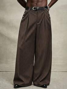 PAVTROS 男士休闲超宽松黑色长裤，饰有金属铆钉，适合秋冬街头服饰、派对服装、圣诞节装扮、圣诞礼物、INS街头风、男女皆宜、送给男朋友的礼物。男士阔腿裤，男士褶裥西装裤 - 咖啡棕 - 查看 1