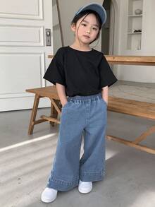 Dazy Kids 年轻女孩松紧腰带口袋阔腿宽松休闲牛仔裤 - 淺色水洗藍 - 查看 2