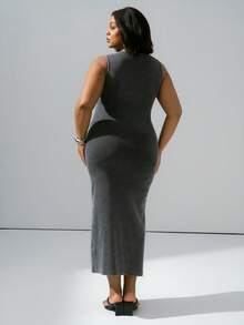 CurvyTilda 加大码纹理棉质高弹情人节连衣裙 - 黑色 - 查看 8
