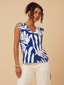 Travachic Top de Manga Curta com Estampa Completa Casual de Férias para Mulheres, Conjunto Casual de Férias para Mulheres, Férias de Verão, Férias da Primavera, Festa, Praia, Primavera, Dia dos Namorados, Dia dos Namorados para Mulheres, Fantasia de Carnaval, Elegante, Floral, Carnaval, Da Primavera ao Verão, Festa, Top de Verão, Top de Dia dos Namorados, Top para Convidada de Casamento, Top de Aniversário, Top de Festa, Top Elegante para Mulheres, Top Floral, Top de Verão, Fantasia de Carnaval, Top Estilo Mexicano Boho para Mulheres - Azul e Branco - Visão 7