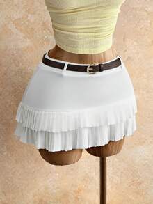 Mistrie Women's Fashionable Versatile Solid Color Pleated Mini Skirt, Summer - White - View 1