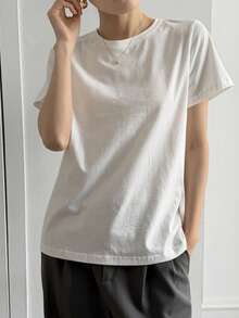 DAZY Camiseta casual de mujer de unicolor con cordones y encaje, para verano - Blanco - Ver 3