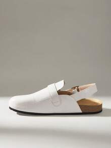 Solecia Women's New Slip-On Half-Covered Slippers With PU Leather Stone Texture, Back Strap Design, Flat Sole, Comfortable And Versatile, Suitable For Commuting, Going Out, Shopping, And Traveling - milky white - View 4