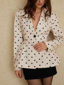 Aveloria Rosie Women's Puff Hem Polka Dot Long Sleeve Blazer - Khaki - View 5