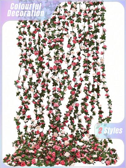 SHEIN Basic living 1/2/5件/包 人造花卉植物 45头仿真玫瑰藤蔓花卉 家居酒店办公室婚礼派对花园工艺品装饰