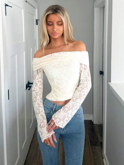 Sydney Algeri 女士露肩长袖简约 T 恤，休闲日常穿着