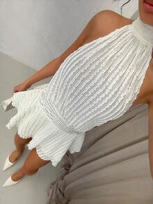 Glamine Backless Sexy Elegant Knit Bodycon Mini Dress With Bowknot Neck, Versatile For Business, Date, Party, Beach, Everyday Wear - Apricot - View 5