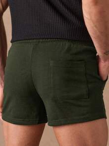 HIMLAND Men's Casual Drawstring Waist Solid Color Shorts,5 Inch Inseam Olive Green Summer Jogging Shorts,Versatile Daily Commute Beach Pambahay Micro Shorts - Olive Green - View 3