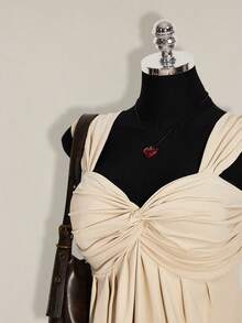 SHEIN ICON 大码女式黑色扭结前襟无袖娃娃衫针织上衣，Y2K风格，适合毕业典礼、返校季、夏季穿着 - 杏色 - 查看 5