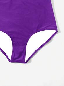 SHEIN Swim Basics Đồ bơi bikini màu trơn dành cho nữ - Màu đỏ tím - Xem 4
