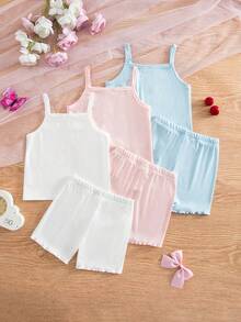6pcs/Set Young Girl's Spring/Summer Embroidered Bow Camisole&Shorts Underwear Set,Girls Tank Top Sets Night Summer Short Sets - Multicolor - View 2