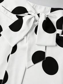 Franclia Petite Spring/Summer Women's Casual Fashion Young Minimalist Versatile Waist Tie Bow Polka Dot Short Skirt - Black and White - View 5