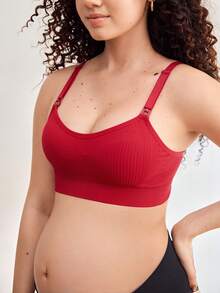 Moonlight&Mama Maternity Comfortable Breathable Solid Color Adjustable Strap Seamless Nursing Bra - Red - View 5