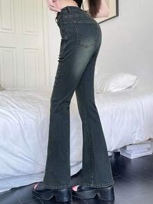 DAZY Women's Solid Color Minimalist Street Style Casual Jeans Back To School Season Dark Grey Summer Style - Blue - View 5