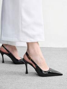 CUCCOO BIZCHIC 新款尖头高跟鞋，浪漫优雅迷人，简约性感，黑色露趾高跟鞋，适合约会、下午茶、派对、情人节等场合，尽显优雅气质。 - 黑色 - 查看 6