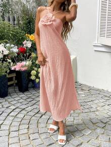 Sylviya Women's Casual 3D Floral Halter Slit Dress,Vacation - Pink - View 7