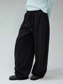 COUREZ Pantalones de chándal holgados y abombados de tiro bajo / Ropa de invierno Y2K para mujer Pantalones anchos Pantalones de chándal para mujer Conjuntos de verano para mujer - Negro - Ver 4