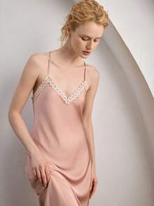 Ocili Women's Lace Patchwork Elegant Pink Slip Dress - Pink - View 6