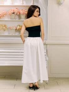 Criza Taa Women's Summer Color Block Strapless A-Line Mini Dress - Black Casual - Black and White - View 2