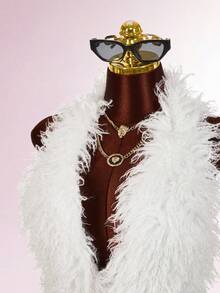 Amplova Wine Red Furry Halter Neck Sexy Bodysuit For Party - White - View 3