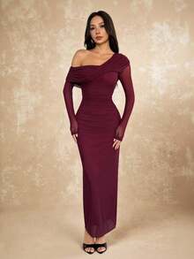 SHEIN PETITE 秋季夏季及夏季简约复古闪亮假日派对装扮锐舞音乐节郊游泳装度假波西米亚风 BOHO 热辣户外层次丰富的婚礼季宴会成人礼海滩海滨 - 酒紅色 - 查看 4