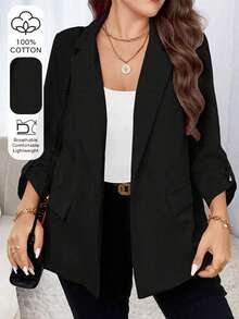 SHEIN Unity Plus Roll Tab Sleeve Open Front Blazer Graduation,Back To School,Teacher Outfits For Women Fall Cloth For Women Autumn - Black - View 1